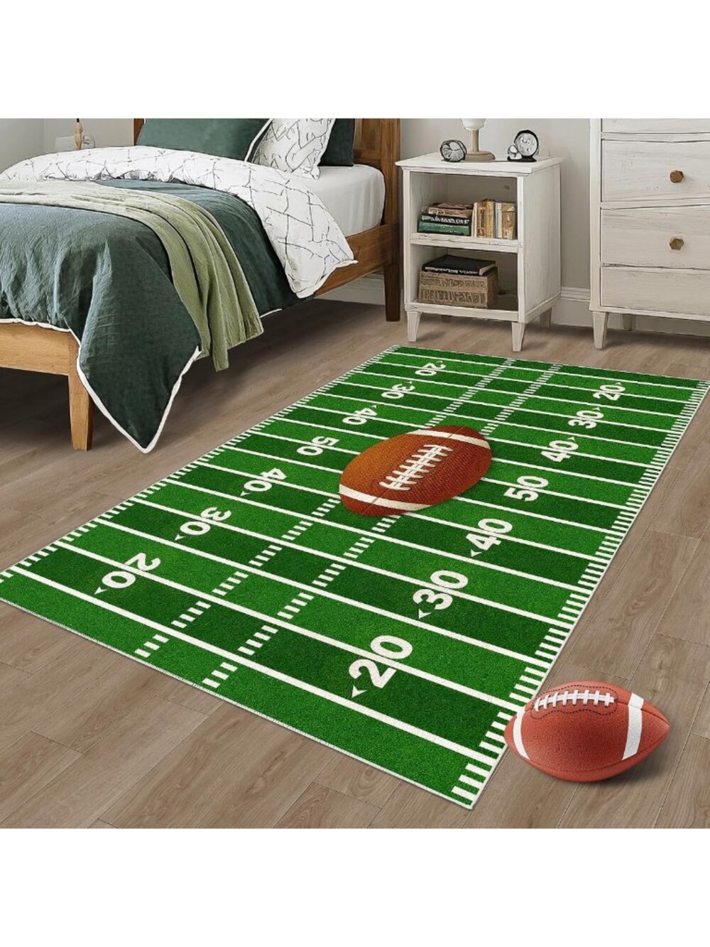 Football Field Area Rug 5x7 - Non-Slip Kids Room Carpet for Boys Bedroom Decor